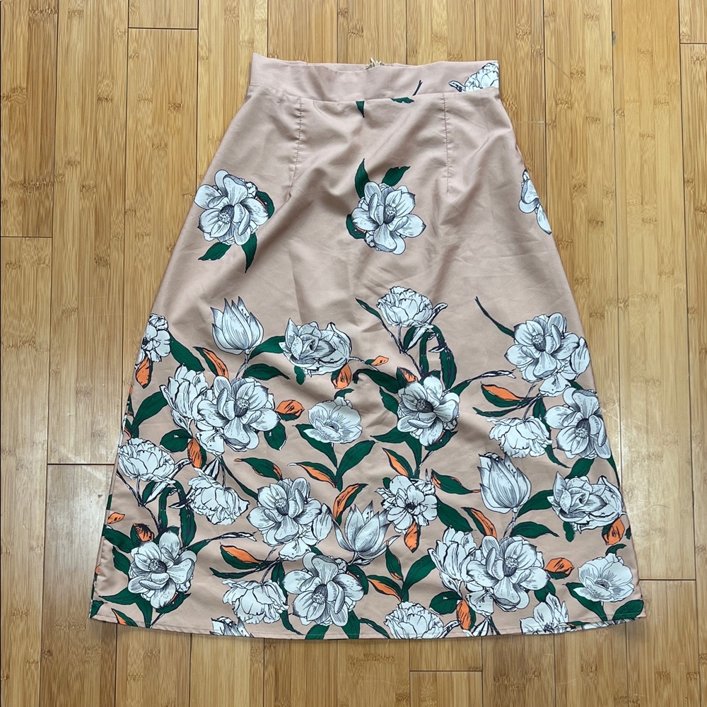 Floral A-Line Midi Skirt in Blush